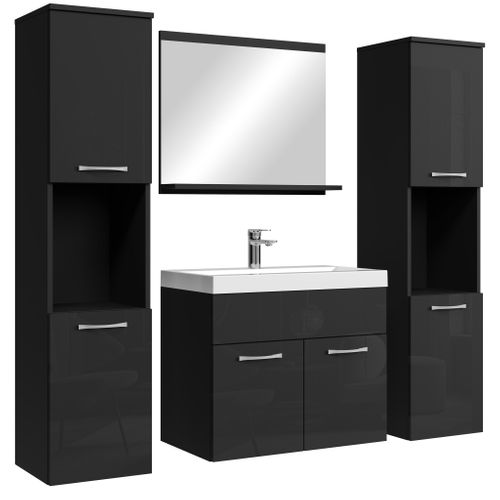 Meuble De Salle De Bain Montreal XL 60 Cm Lavabo Noir Brillant Armoire De Rangement Meuble Lavabo