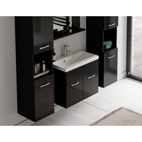 Meuble De Salle De Bain Montreal XL 60 Cm Lavabo Noir Brillant Armoire De Rangement Meuble Lavabo