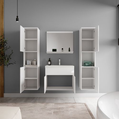 Meuble De Salle De Bain Montreal XL 60 Cm Lavabo Blanc Brillant   Armoire De Rangement Meuble