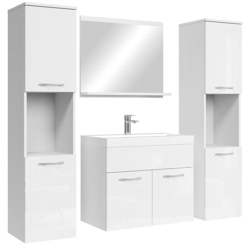 Meuble De Salle De Bain Montreal XL 60 Cm Lavabo Blanc Brillant   Armoire De Rangement Meuble