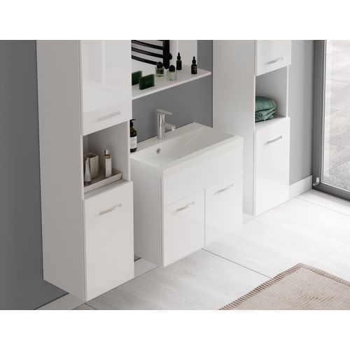Meuble De Salle De Bain Montreal XL 60 Cm Lavabo Blanc Brillant   Armoire De Rangement Meuble