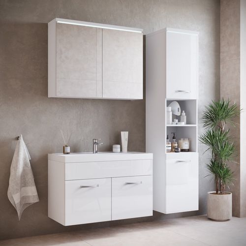 Meuble De Salle De Bain De Paso 80 X 40 Cm Lavabo Blanc Brillant – Armoire De Rangement Meuble