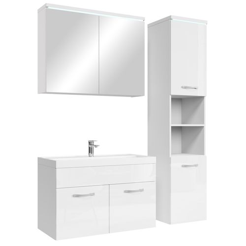 Meuble De Salle De Bain De Paso 80 X 40 Cm Lavabo Blanc Brillant – Armoire De Rangement Meuble