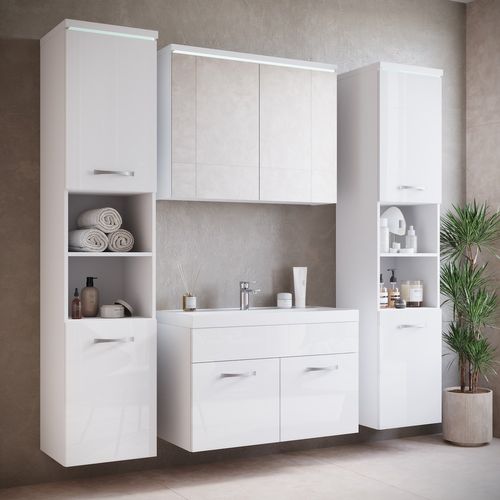 Meuble De Salle De Bain Paso XL 80 X 40 Cm Blanc Brillant – Armoire De Rangement Meuble Lavabo