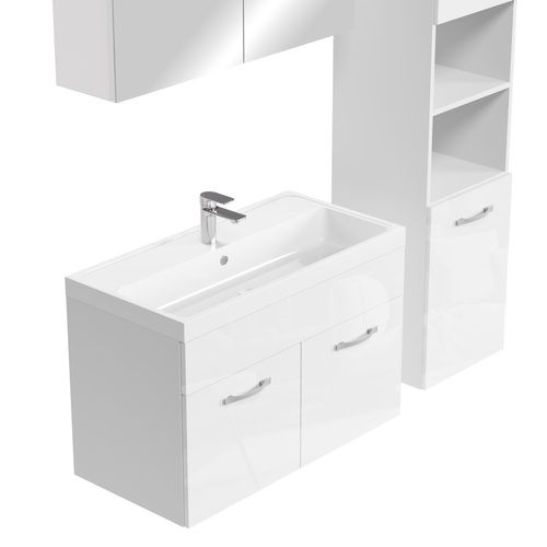 Meuble De Salle De Bain Paso XL 80 X 40 Cm Blanc Brillant – Armoire De Rangement Meuble Lavabo