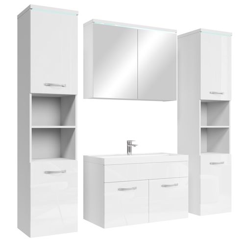 Meuble De Salle De Bain Paso XL 80 X 40 Cm Blanc Brillant – Armoire De Rangement Meuble Lavabo