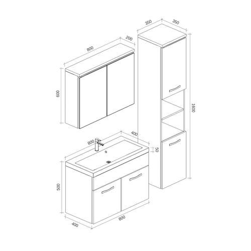 Meuble De Salle De Bain Paso XL 80 X 40 Cm Blanc Brillant – Armoire De Rangement Meuble Lavabo
