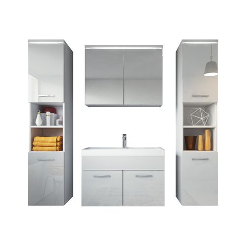 Meuble De Salle De Bain Paso XL 80 X 40 Cm Blanc Brillant – Armoire De Rangement Meuble Lavabo