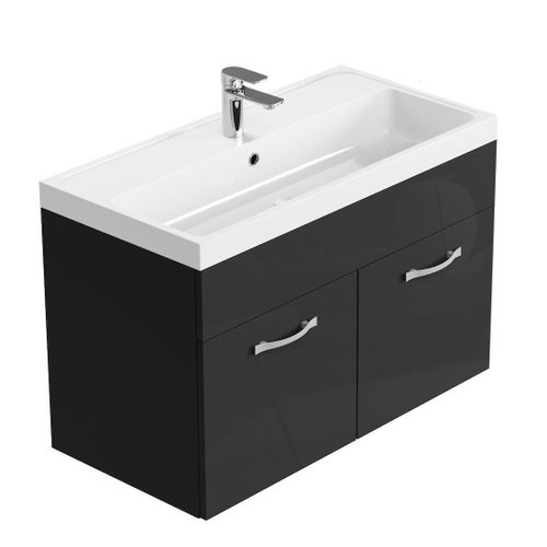 Meuble De Salle De Bain Paso 01 80 X 40 Cm Lavabo Noir Brillant – Armoire De Rangement