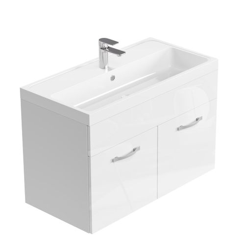 Meuble De Salle De Bain Paso 01 80 X 40 Cm Lavabo Blanc Brillant – Armoire De Rangement