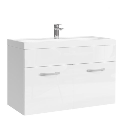 Meuble De Salle De Bain Paso 01 80 X 40 Cm Lavabo Blanc Brillant – Armoire De Rangement