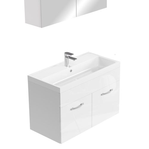 Meuble Vasque Paso 80 X 40 Cm Avec Lavabo Et Miroir - Blanc Brillant
