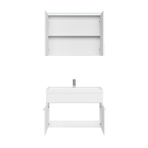 Meuble Vasque Paso 80 X 40 Cm Avec Lavabo Et Miroir - Blanc Brillant