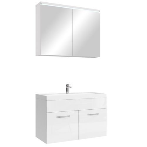 Meuble Vasque Paso 80 X 40 Cm Avec Lavabo Et Miroir - Blanc Brillant
