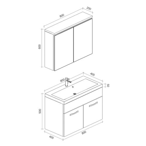 Meuble Vasque Paso 80 X 40 Cm Avec Lavabo Et Miroir - Blanc Brillant