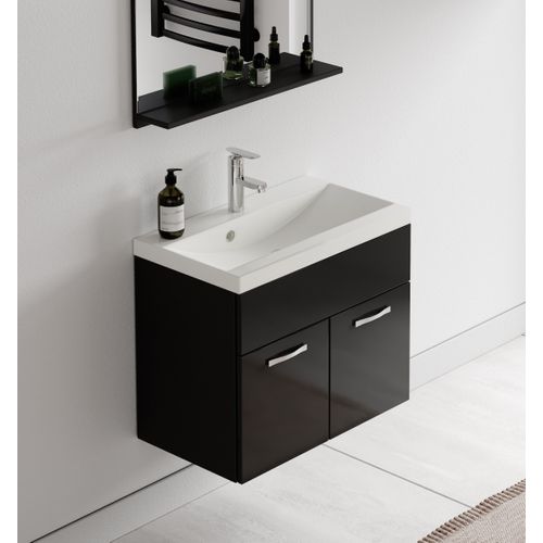 Meuble Vasque Montreal 60 Cm Avec Lavabo Et Miroir - Noir Brillant