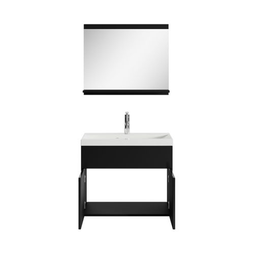 Meuble Vasque Montreal 60 Cm Avec Lavabo Et Miroir - Noir Brillant