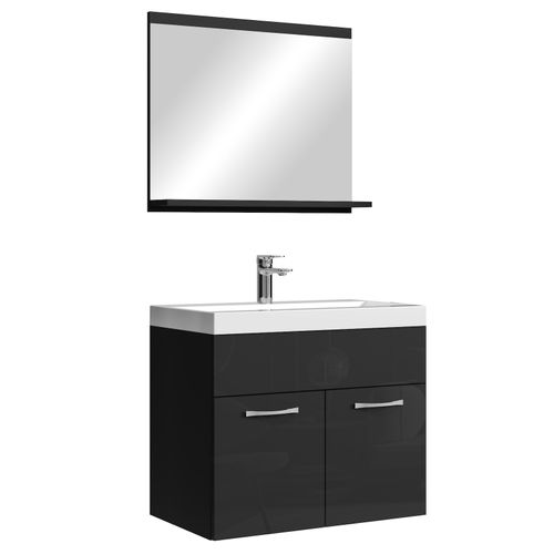 Meuble Vasque Montreal 60 Cm Avec Lavabo Et Miroir - Noir Brillant