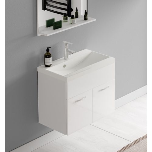 Meuble Vasque Montreal 60 Cm Avec Lavabo Et Miroir - Blanc Brillant