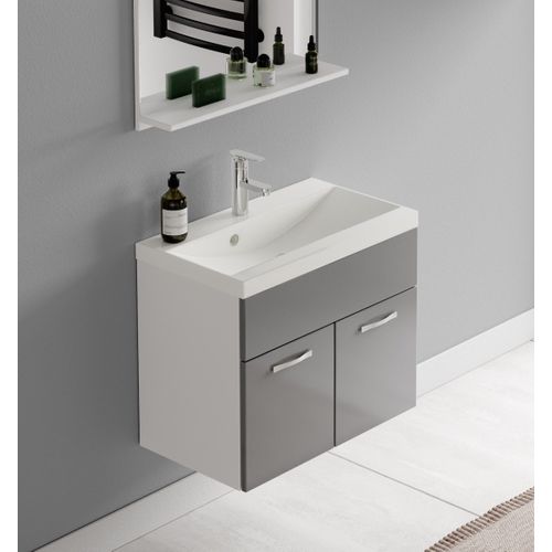 Meuble Vasque Montreal 60 Cm Avec Lavabo Et Miroir - Gris Brillant