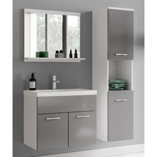 Meuble Vasque Montreal 60 Cm Avec Lavabo Et Miroir - Gris Brillant