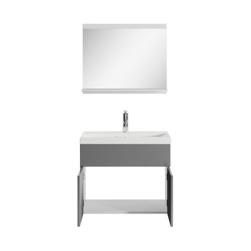 Meuble Vasque Montreal 60 Cm Avec Lavabo Et Miroir - Gris Brillant