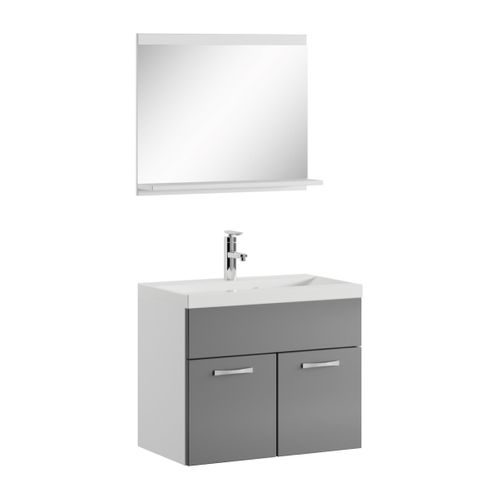 Meuble Vasque Montreal 60 Cm Avec Lavabo Et Miroir - Gris Brillant