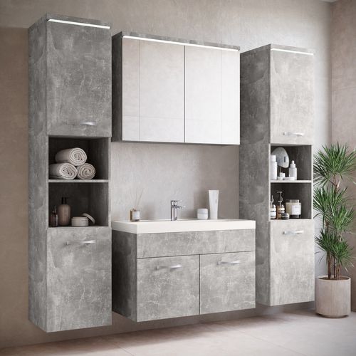 Armoire De Rangement Paso Hauteur 160 Cm Beton Gris   Meuble De Rangement Haut Placard Armoire