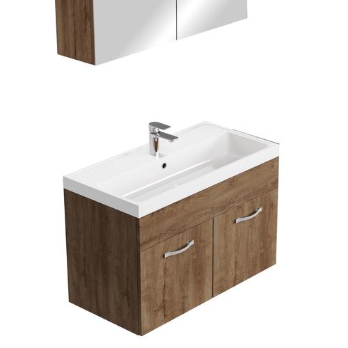 Meuble Vasque Paso 80 X 40 Cm Avec Lavabo Et Miroir - Chêne Marron