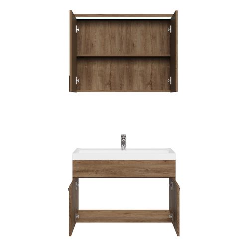 Meuble Vasque Paso 80 X 40 Cm Avec Lavabo Et Miroir - Chêne Marron