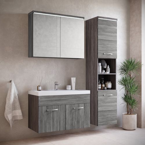 Meuble De Salle De Bain Paso 01 80 X 40 Cm Lavabo Chene Gris – Armoire De Rangement