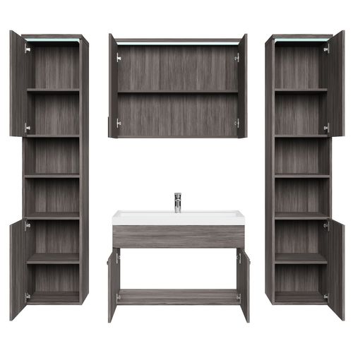 Meuble De Salle De Bain Paso XL 80 X 40 Cm Chene Gris  – Armoire De Rangement Meuble Lavabo Evier