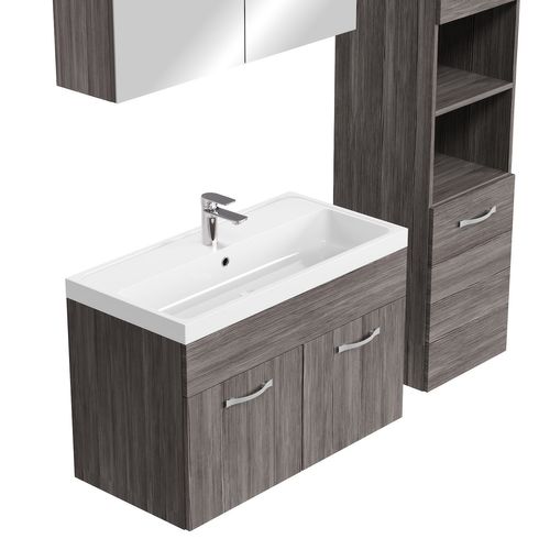 Meuble De Salle De Bain Paso XL 80 X 40 Cm Chene Gris  – Armoire De Rangement Meuble Lavabo Evier