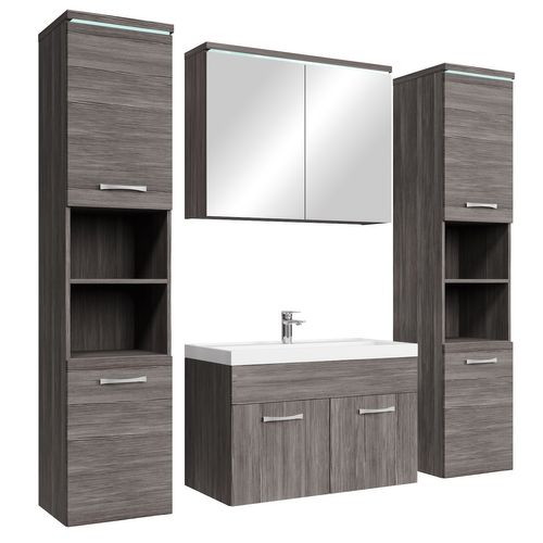 Meuble De Salle De Bain Paso XL 80 X 40 Cm Chene Gris  – Armoire De Rangement Meuble Lavabo Evier