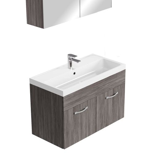 Meuble De Salle De Bain Paso 02 80 X 40 Cm Lavabo Chene Gris – Armoire De Rangement Miroir Armoire