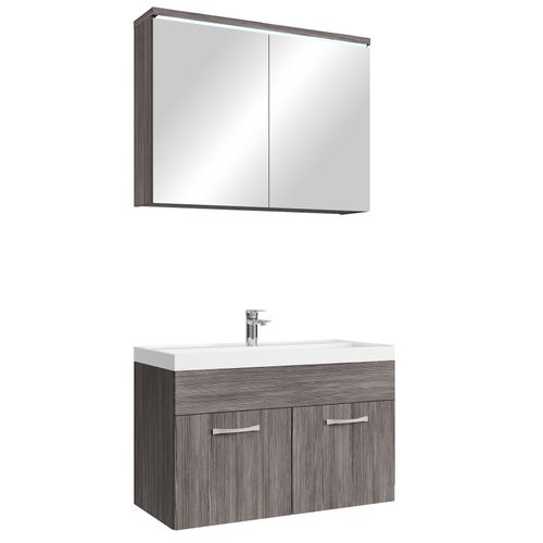 Meuble De Salle De Bain Paso 02 80 X 40 Cm Lavabo Chene Gris – Armoire De Rangement Miroir Armoire