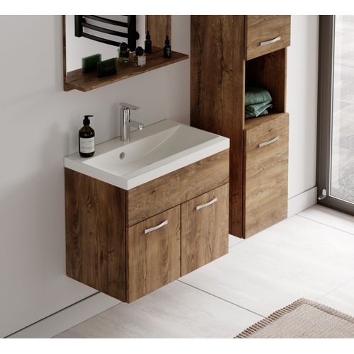 Meuble De Salle De Bain Montreal 60 Cm Lavabo Chene Marron   Armoire De Rangement Meuble Lavabo