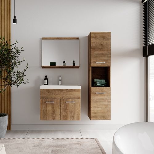 Meuble De Salle De Bain Montreal 60 Cm Lavabo Chene Marron   Armoire De Rangement Meuble Lavabo