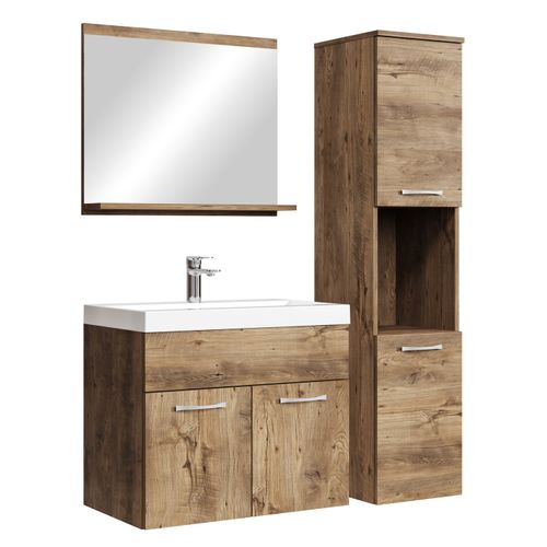Meuble De Salle De Bain Montreal 60 Cm Lavabo Chene Marron   Armoire De Rangement Meuble Lavabo