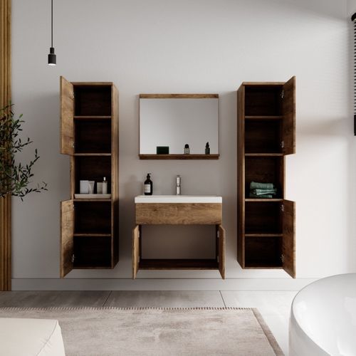 Meuble De Salle De Bain Montreal XL 60 Cm Lavabo Chene Marron   Armoire De Rangement Meuble Lavabo