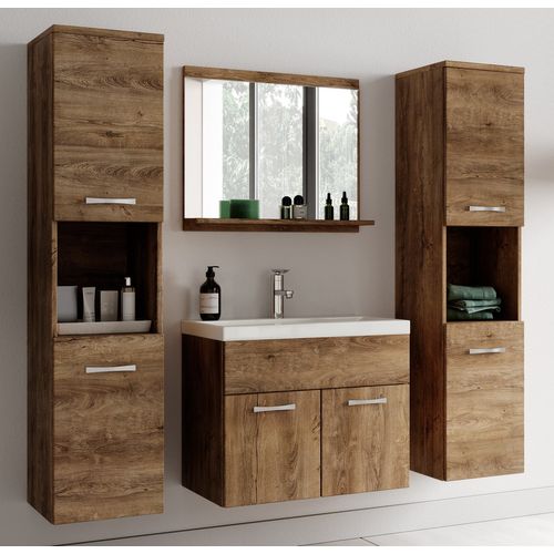 Meuble De Salle De Bain Montreal XL 60 Cm Lavabo Chene Marron   Armoire De Rangement Meuble Lavabo