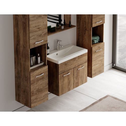 Meuble De Salle De Bain Montreal XL 60 Cm Lavabo Chene Marron   Armoire De Rangement Meuble Lavabo