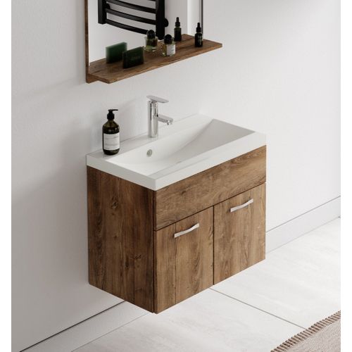 Meuble Vasque Montreal 60 Cm Avec Lavabo Et Miroir - Chêne Marron