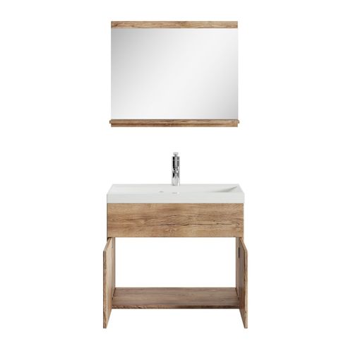 Meuble Vasque Montreal 60 Cm Avec Lavabo Et Miroir - Chêne Marron