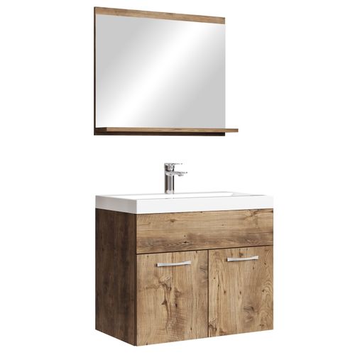 Meuble Vasque Montreal 60 Cm Avec Lavabo Et Miroir - Chêne Marron