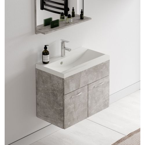 Meuble Vasque Montreal 60 Cm Avec Lavabo Et Miroir - Béton Gris