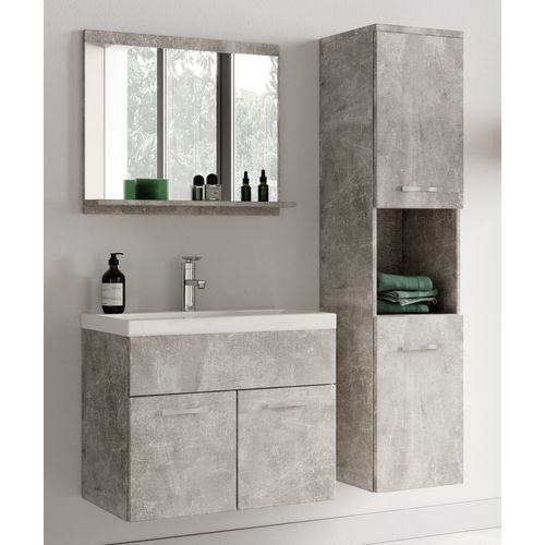 Meuble Vasque Montreal 60 Cm Avec Lavabo Et Miroir - Béton Gris