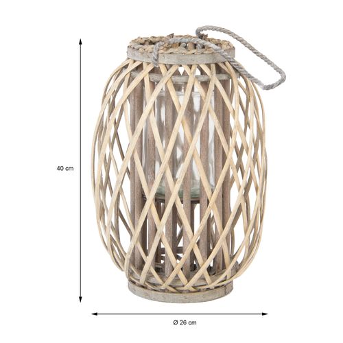 Lanterne Rotin Panier Décoration Chandelier De Jardin Porte-bougie Verre Ø 26 Cm