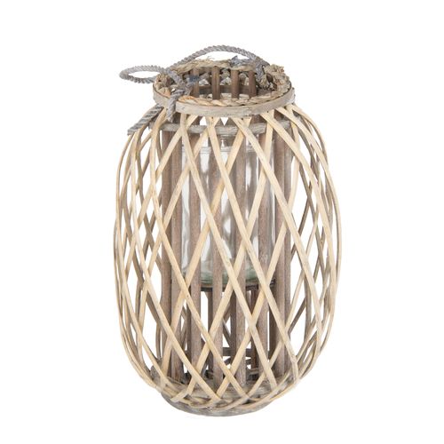 Lanterne Rotin Panier Décoration Chandelier De Jardin Porte-bougie Verre Ø 26 Cm