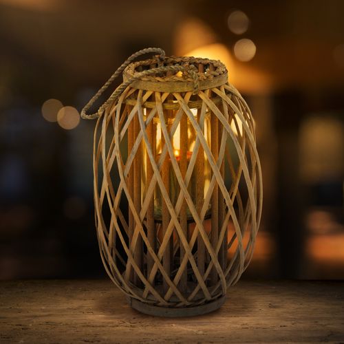 Lanterne Rotin Panier Décoration Chandelier De Jardin Porte-bougie Verre Ø 26 Cm